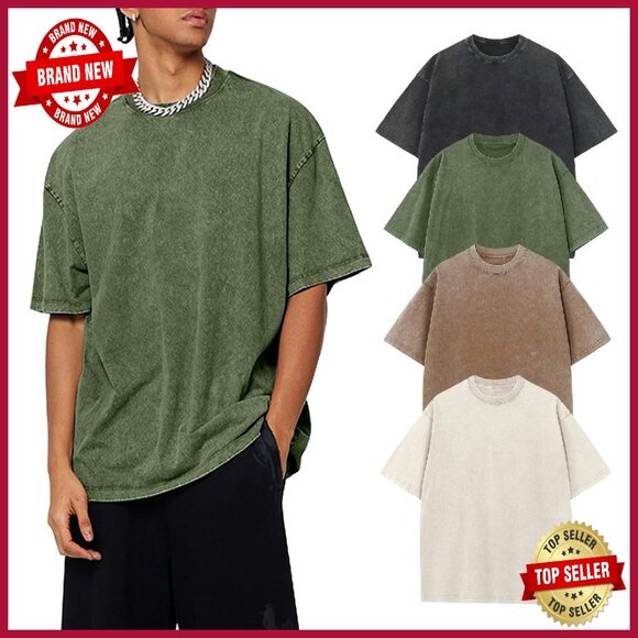 Oversized Vintage Acid Wash Heavyweight Cotton T-Shirt 4 Pack